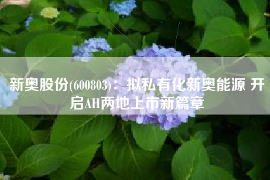 新奥股份(600803)：拟私有化新奥能源 开启AH两地上市新篇章