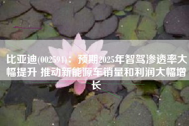 比亚迪(002594)：预期2025年智驾渗透率大幅提升 推动新能源车销量和利润大幅增长