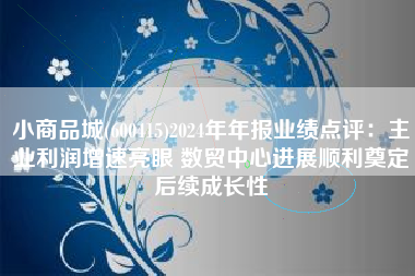 小商品城(600415)2024年年报业绩点评：主业利润增速亮眼 数贸中心进展顺利奠定后续成长性