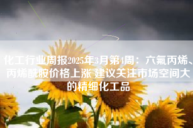 化工行业周报2025年3月第4周：六氟丙烯、丙烯酰胺价格上涨 建议关注市场空间大的精细化工品