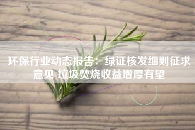 环保行业动态报告：绿证核发细则征求意见 垃圾焚烧收益增厚有望