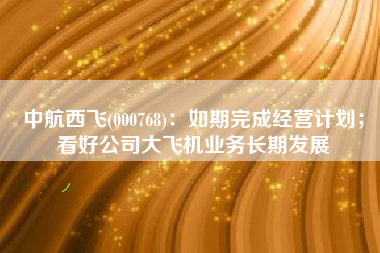 中航西飞(000768)：如期完成经营计划；看好公司大飞机业务长期发展