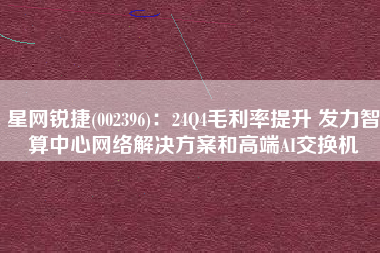 星网锐捷(002396)：24Q4毛利率提升 发力智算中心网络解决方案和高端AI交换机