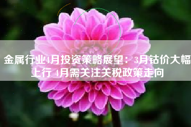 金属行业4月投资策略展望：3月钴价大幅上行 4月需关注关税政策走向