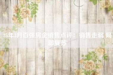 25年3月百强房企销售点评：销售走弱 局部复苏