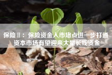 保险Ⅱ：保险资金入市堵点进一步打通 资本市场有望迎来大量长线资金