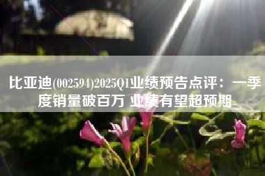 比亚迪(002594)2025Q1业绩预告点评：一季度销量破百万 业绩有望超预期