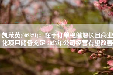 凯莱英(002821)：在手订单稳健增长且商业化项目储备充足 2025年公司经营有望改善