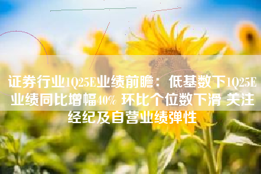证券行业1Q25E业绩前瞻：低基数下1Q25E业绩同比增幅40% 环比个位数下滑 关注经纪及自营业绩弹性