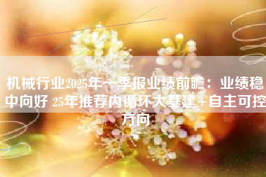 机械行业2025年一季报业绩前瞻：业绩稳中向好 25年推荐内循环大基建+自主可控方向