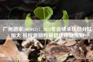 广州酒家(603043)：2024年业绩承压但分红加大 股权激励方案稳定市场预期
