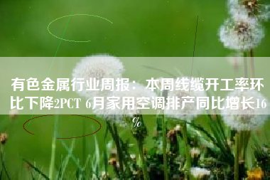 有色金属行业周报：本周线缆开工率环比下降2PCT 6月家用空调排产同比增长16%