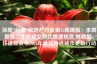 深度*行业*房地产行业第15周周报：本周新房二手房成交同比增速转负 财政部、住建部宣布2025年继续推进城市更新行动