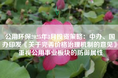 公用环保2025年3月投资策略：中办、国办印发《关于完善价格治理机制的意见》 重视公用事业板块的防御属性