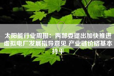太阳能行业周报：两部委提出加快推进虚拟电厂发展指导意见 产业链价格基本持平