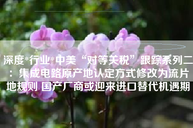 深度*行业*中美“对等关税”跟踪系列二：集成电路原产地认定方式修改为流片地规则 国产厂商或迎来进口替代机遇期