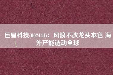 巨星科技(002444)：风浪不改龙头本色 海外产能链动全球