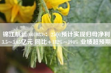 锦江航运(601083)：25Q1预计实现归母净利3.5~3.65亿元 同比+182%~194% 业绩超预期