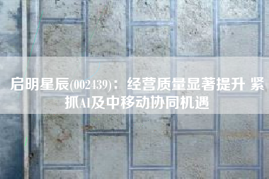 启明星辰(002439)：经营质量显著提升 紧抓AI及中移动协同机遇
