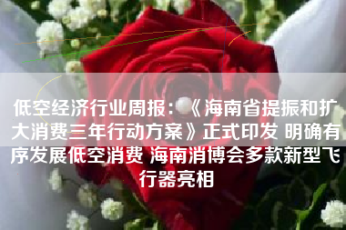低空经济行业周报：《海南省提振和扩大消费三年行动方案》正式印发 明确有序发展低空消费 海南消博会多款新型飞行器亮相