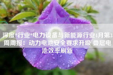深度*行业*电力设备与新能源行业4月第3周周报：动力电池安全要求升级 叠层电池效率刷新