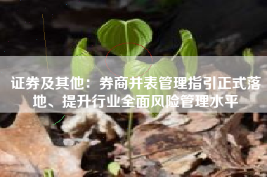 证券及其他：券商并表管理指引正式落地、提升行业全面风险管理水平