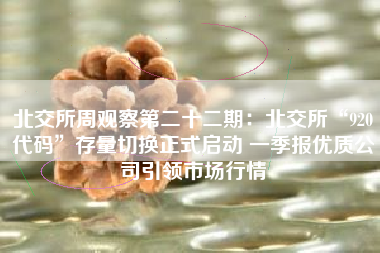 北交所周观察第二十二期：北交所“920代码”存量切换正式启动 一季报优质公司引领市场行情