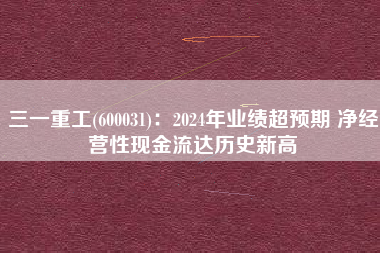 三一重工(600031)：2024年业绩超预期 净经营性现金流达历史新高