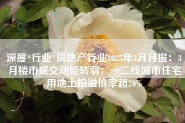 深度*行业*房地产行业2025年3月月报：3月楼市成交动能转弱；一二线城市住宅用地土拍溢价率超20%