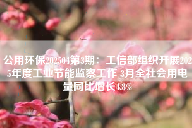 公用环保202504第3期：工信部组织开展2025年度工业节能监察工作 3月全社会用电量同比增长4.8%