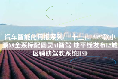 汽车智能化月报系列(二十三)：2025款小鹏X9全系标配图灵AI智驾 地平线发布L2城区辅助驾驶系统HSD