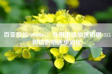 百亚股份(003006)：外围市场加速拓展 315舆情影响逐步消化