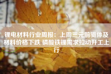 锂电材料行业周报：上周三元前驱体及材料价格下跌 磷酸铁锂需求拉动开工上行