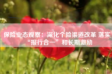 保险业态观察：深化个险渠道改革 落实“报行合一”和长期激励