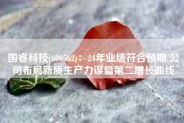 国睿科技(600562)：24年业绩符合预期 公司布局新质生产力谋篇第二增长曲线