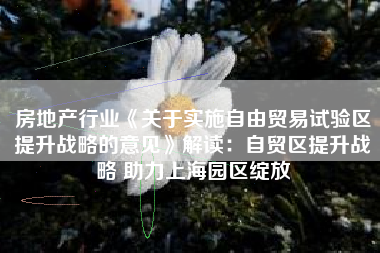 房地产行业《关于实施自由贸易试验区提升战略的意见》解读：自贸区提升战略 助力上海园区绽放